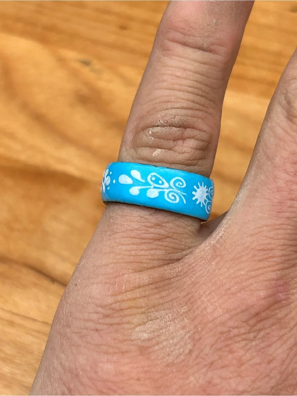 Vintage Austria Blue Enamel Floral Band Ring White Folk Art Boho Jewelry